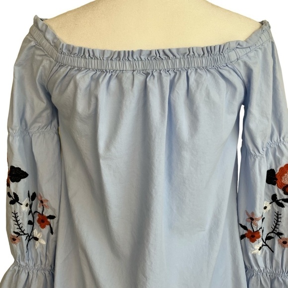 Sky and Sparrow Boho Off-the-Shoulder Floral Embroidered Mini Dress in Blue Sz S - Picture 10 of 16